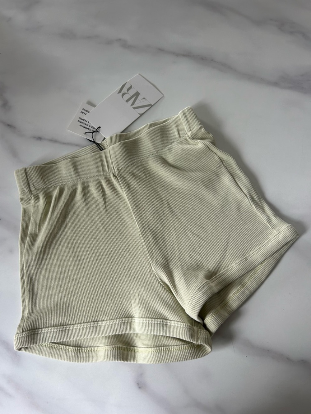 Zara Ribbed Knit High-Waist Shorts in Pale Yellow